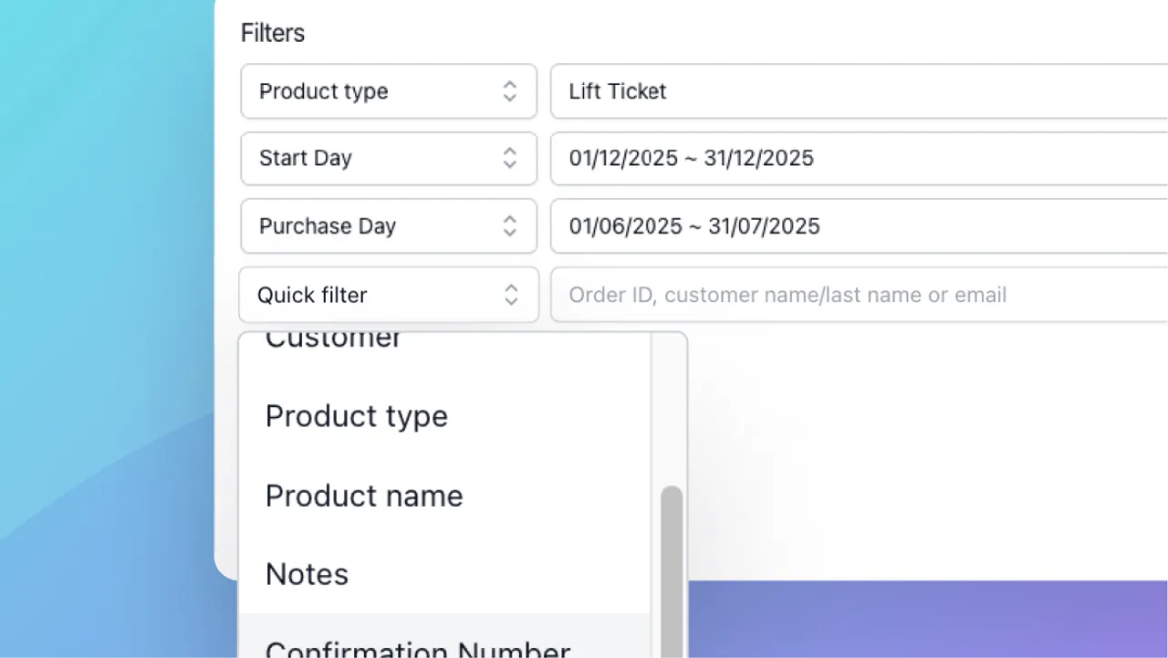 Orders Filters Export Entry