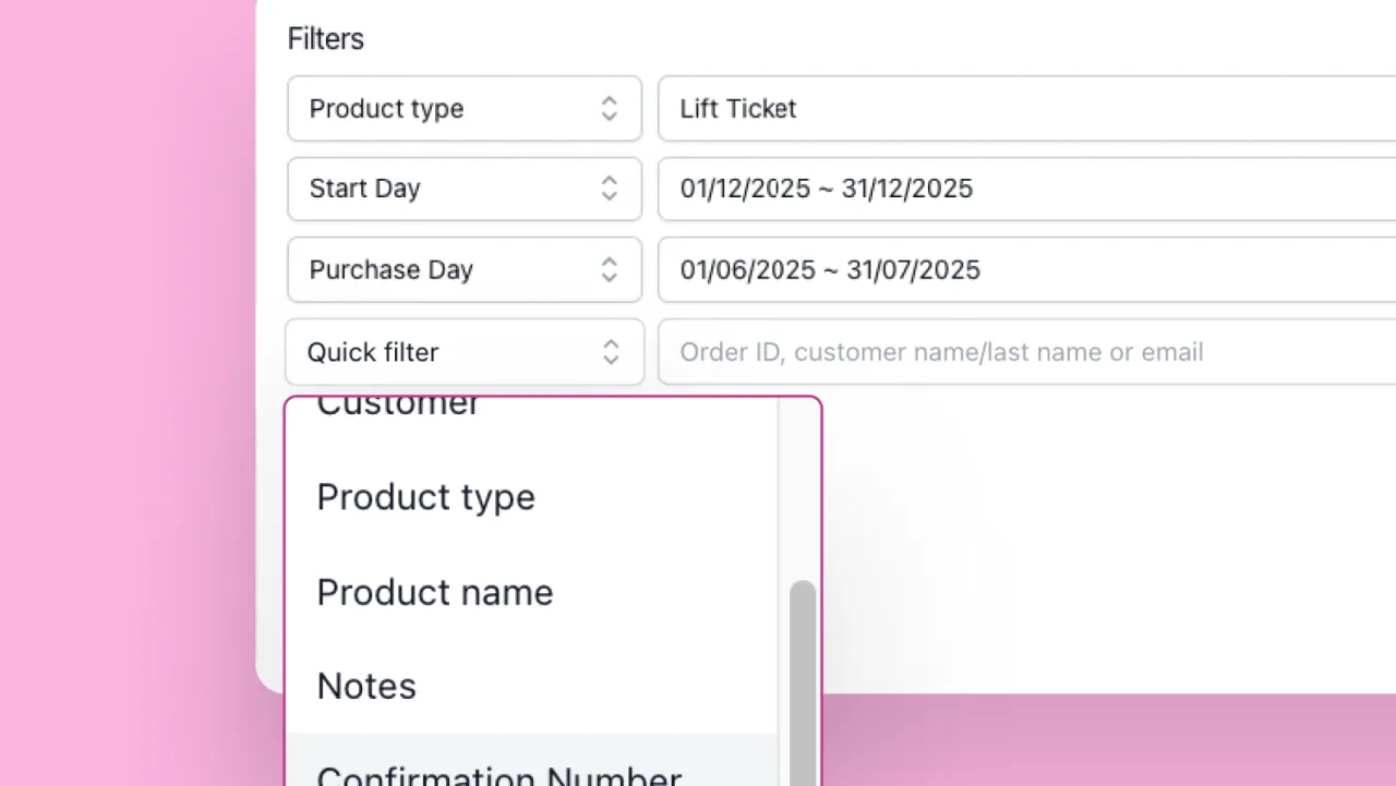 Orders Filters Export Entry