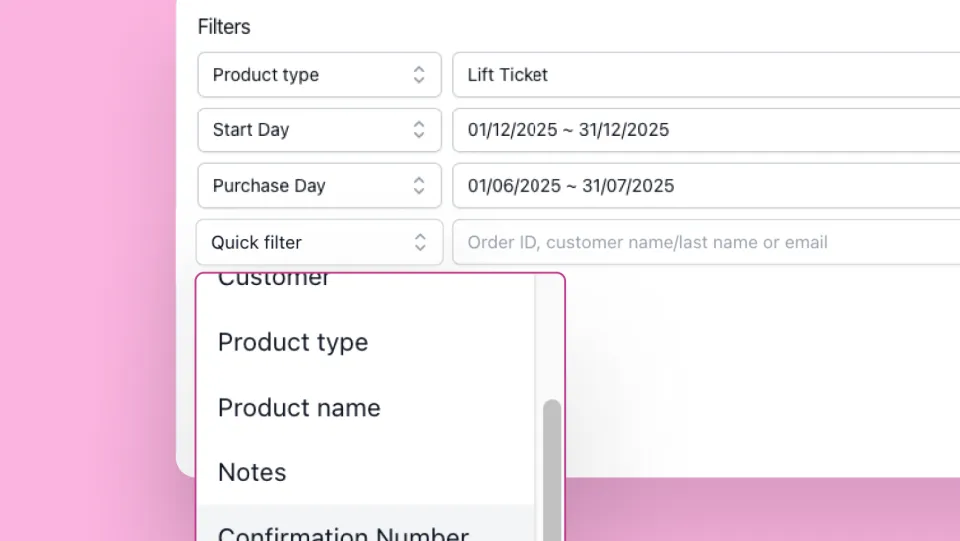 Orders Filters Export Entry
